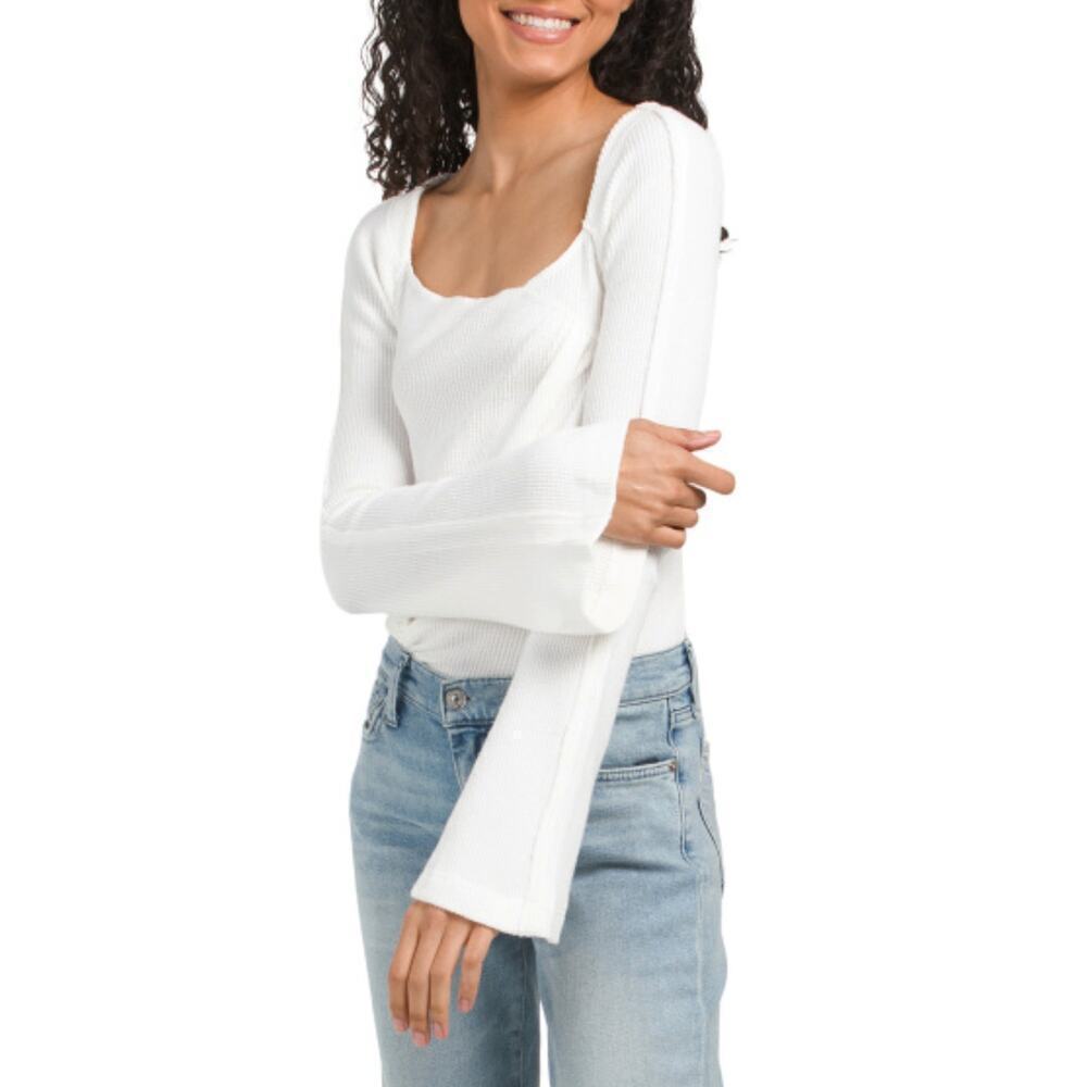 NWT Free People Women's On A Cloud Stretch Cotton Long Bell Sleeves Bodysuit